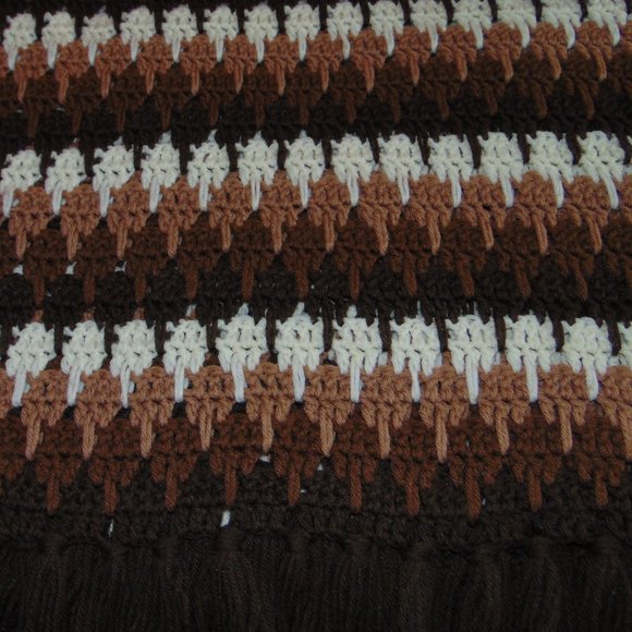 Vintage Afghan, Handmade, Shades of Brown, Beige and Ivory, 60 x76 - Picture 10 of 16